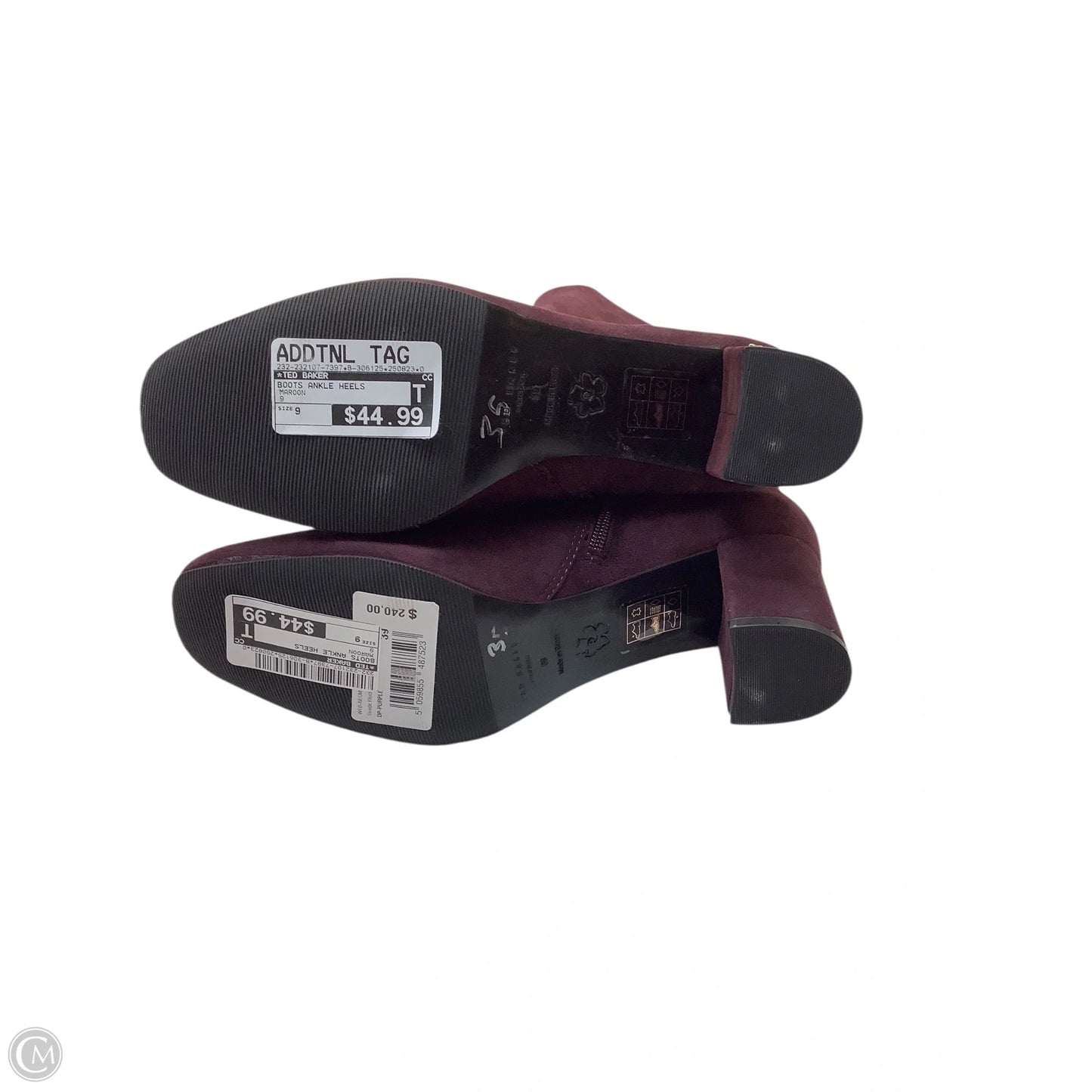 Boots Ankle Heels By Ted Baker In Maroon, Size: 9