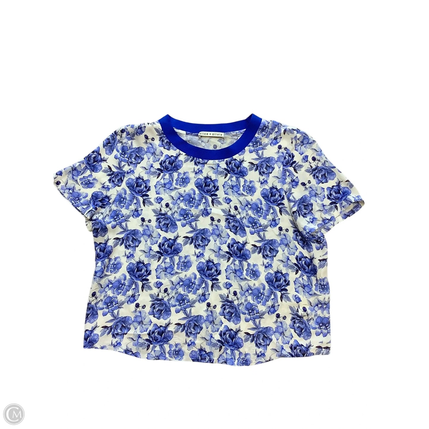 Blouse Designer By Alice + Olivia In Blue & White, Size: L