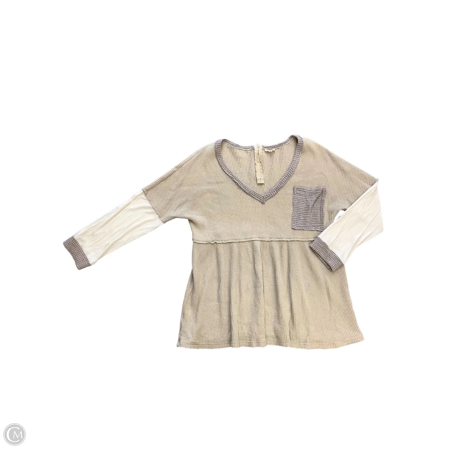Tunic Long Sleeve By Pol In Tan & White, Size: S