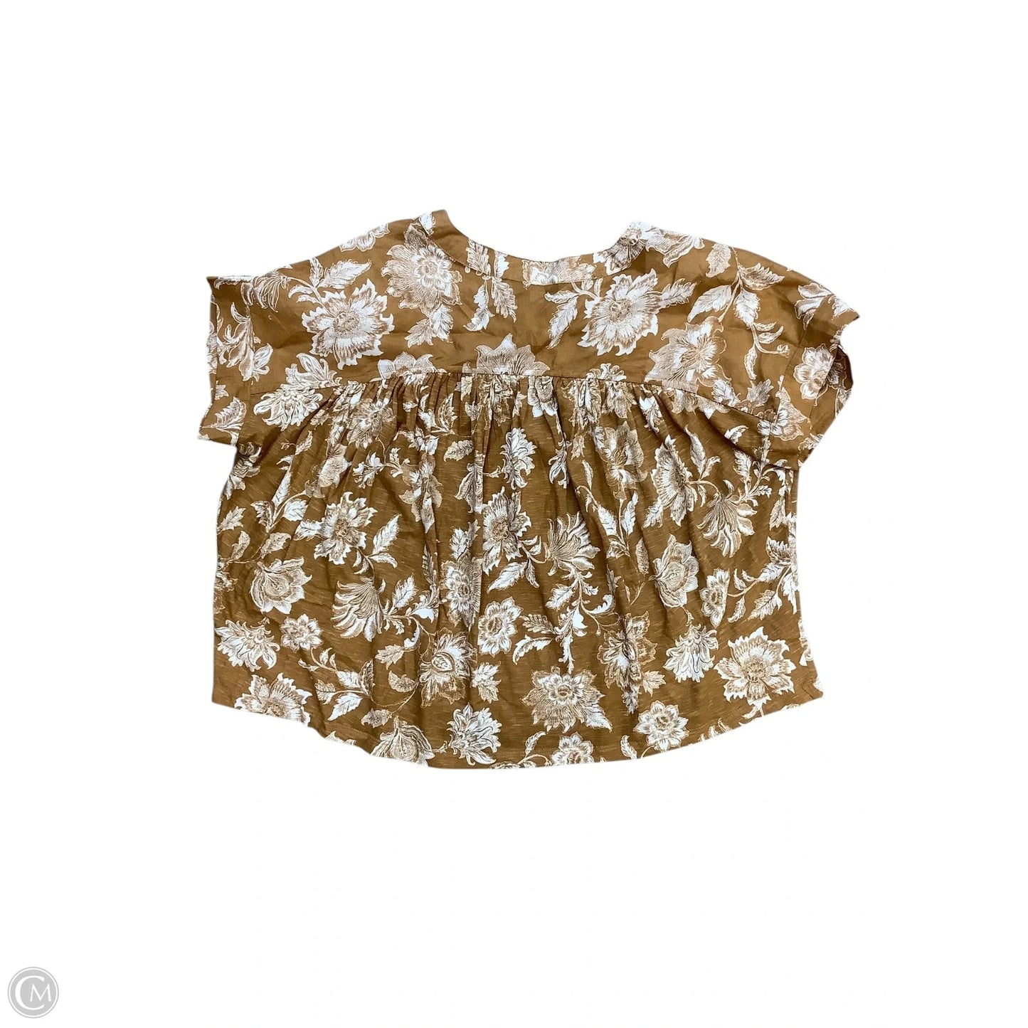 Top Short Sleeve By Loft In Tan & White, Size: M