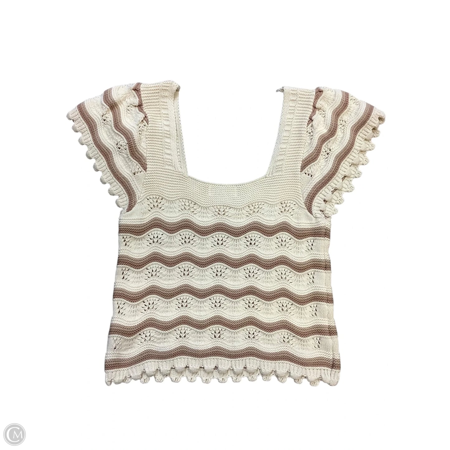 Top Short Sleeve By Jessica Simpson In Brown & Cream, Size: Xl