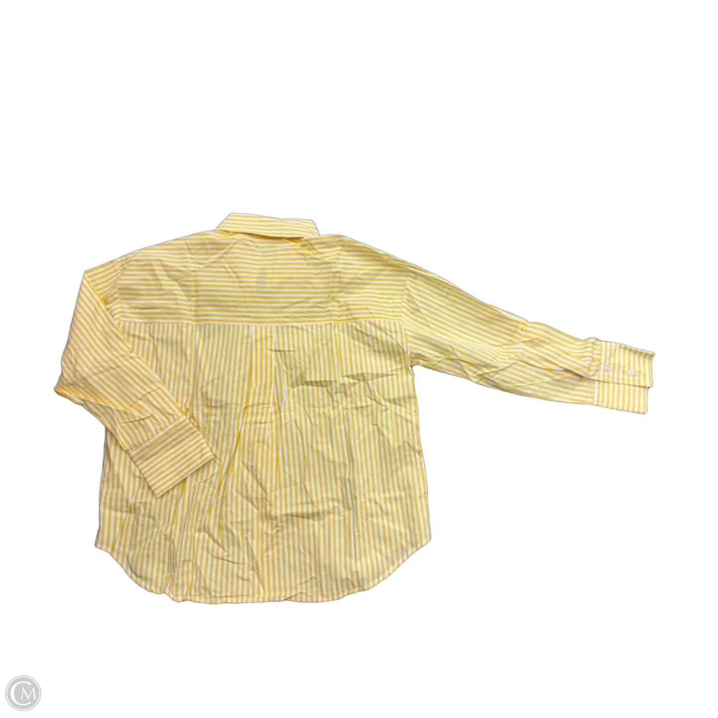 Top Long Sleeve By Double Zero In White & Yellow, Size: M