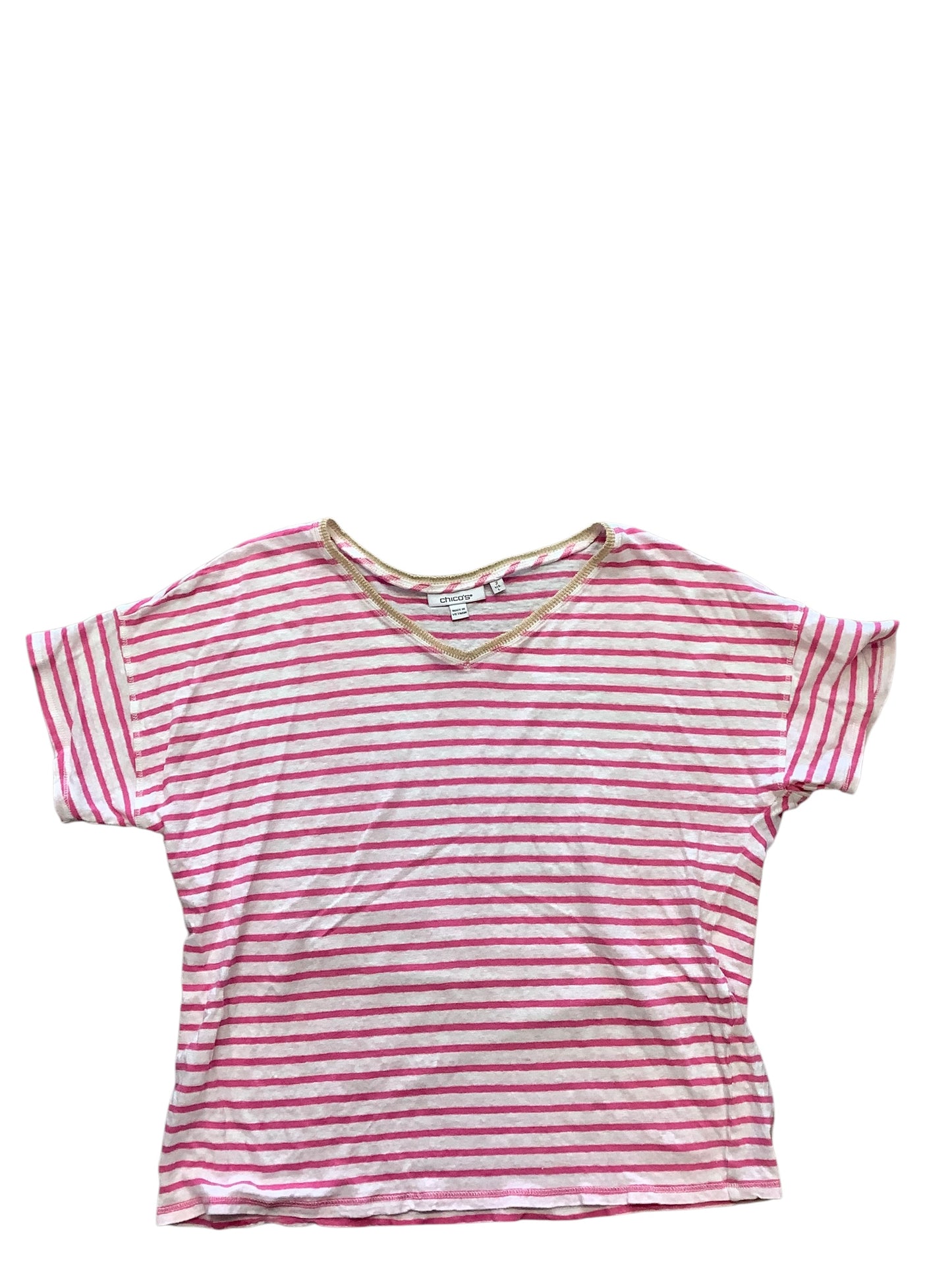 Top Short Sleeve Basic By Chicos In Striped Pattern, Size: L