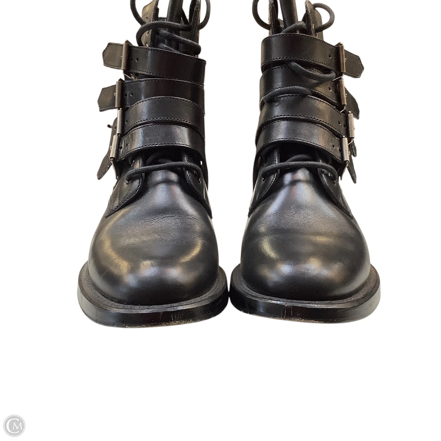 Boots Luxury Designer By Yves Saint Laurent In Black & Silver, Size: 7.5(38)