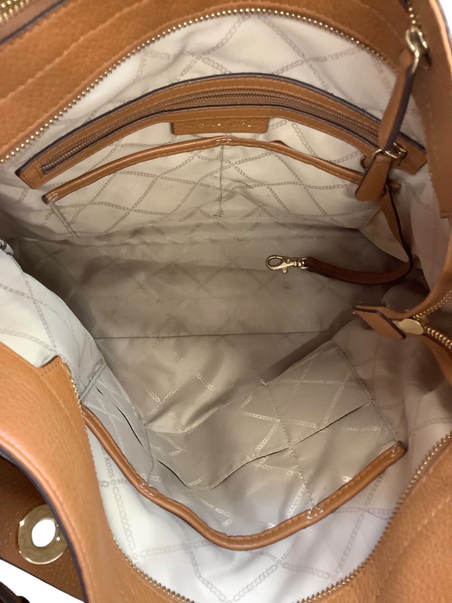 Handbag Designer By Michael Kors In Brown & White, Size:Large