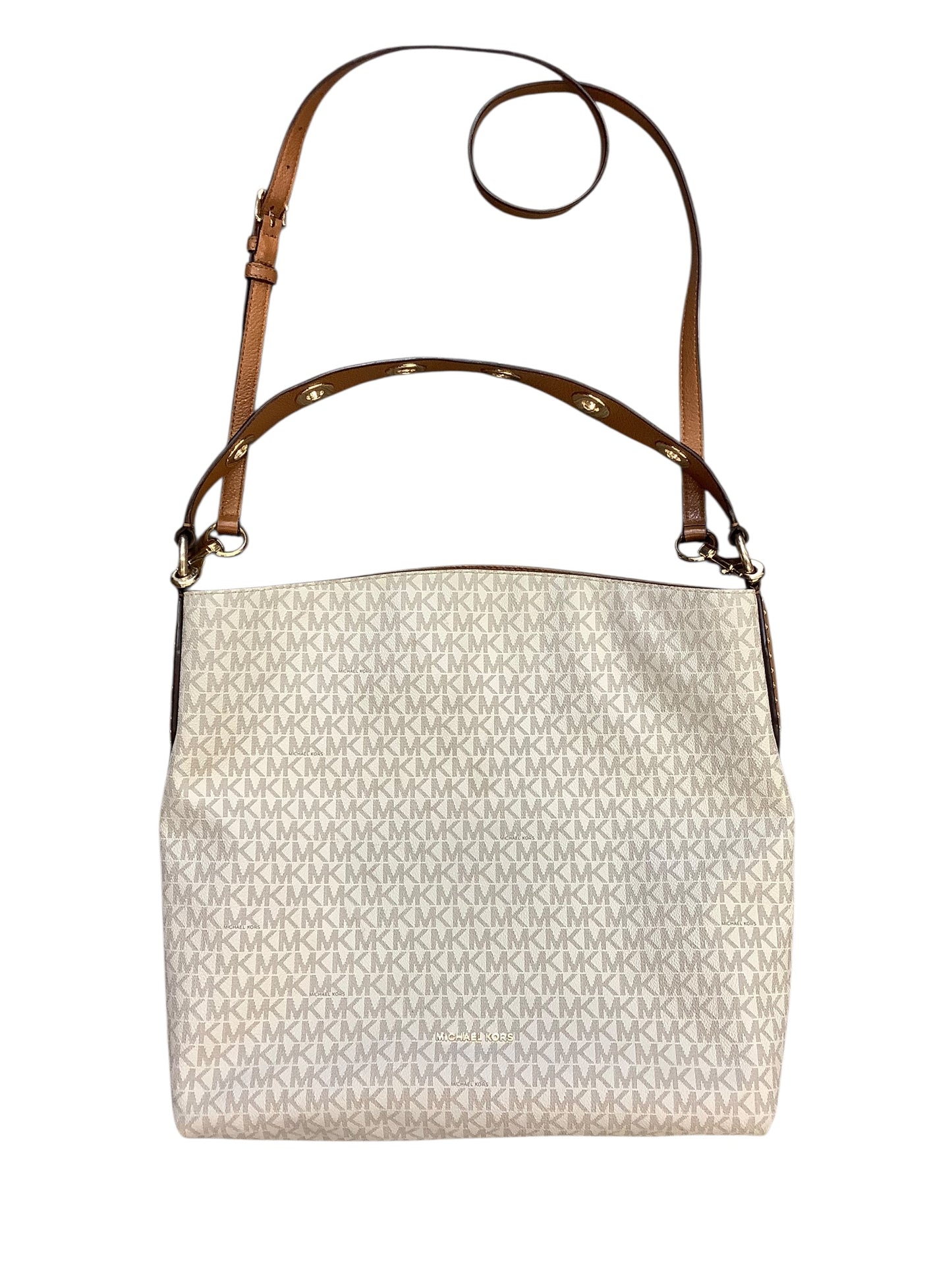 Handbag Designer By Michael Kors In Brown & White, Size:Large