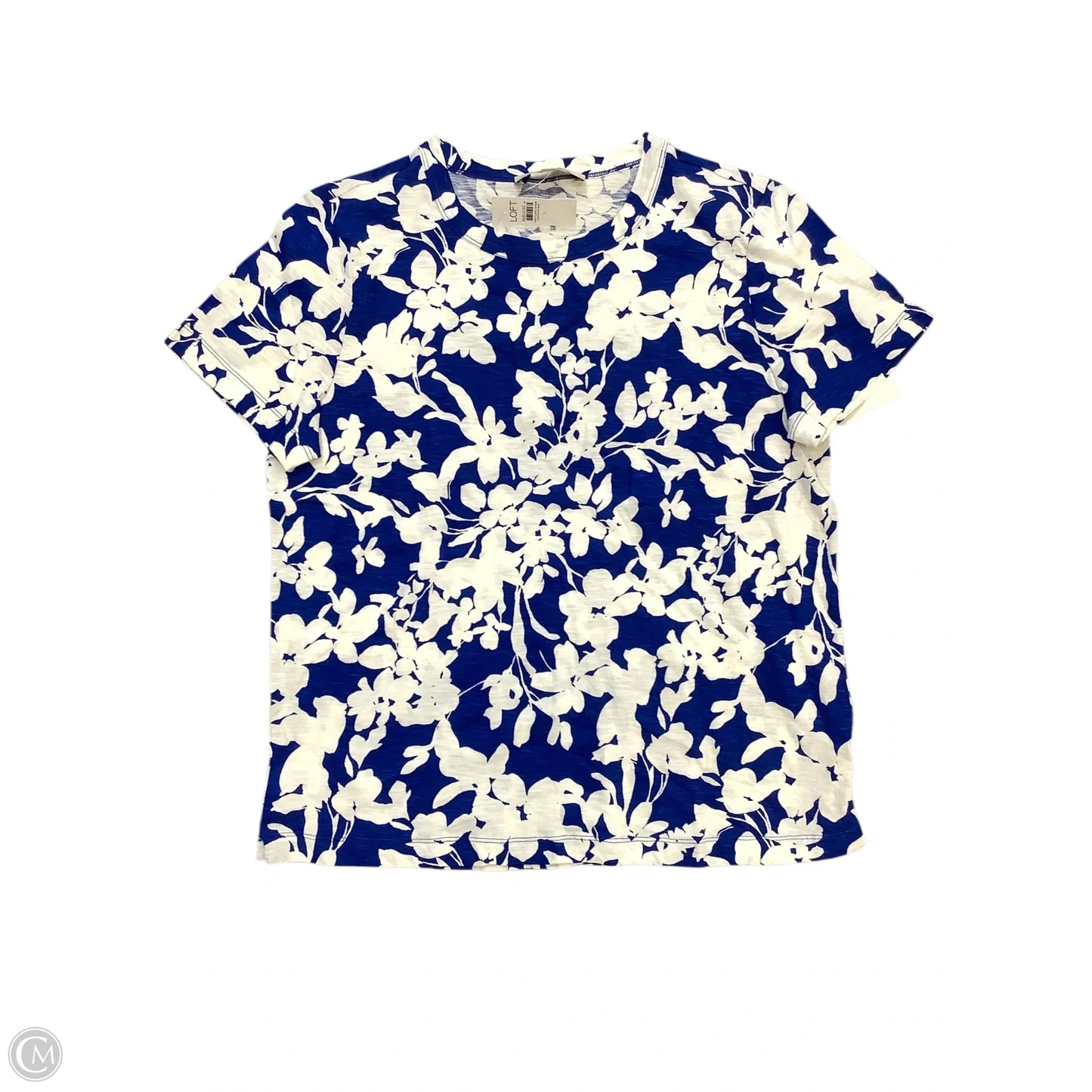 Top Short Sleeve By Loft In Blue & White, Size: L