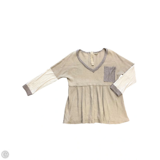 Tunic Long Sleeve By Pol In Tan & White, Size: S