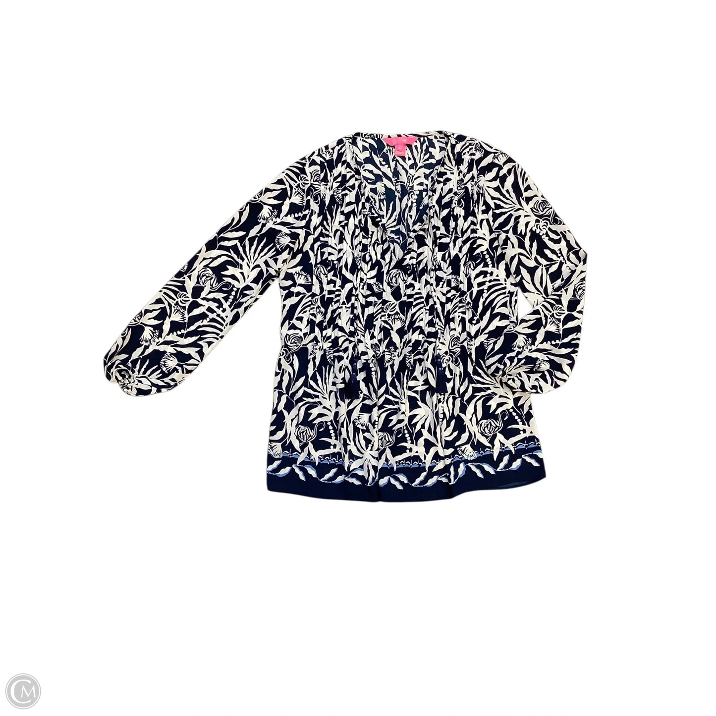 Top Long Sleeve Designer By Lilly Pulitzer In Blue & White, Size: S