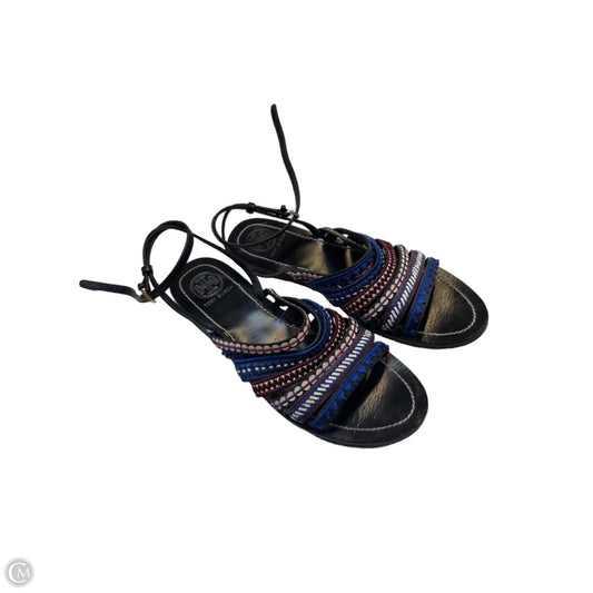 Sandals Designer By Tory Burch In Black & Blue, Size: 9.5
