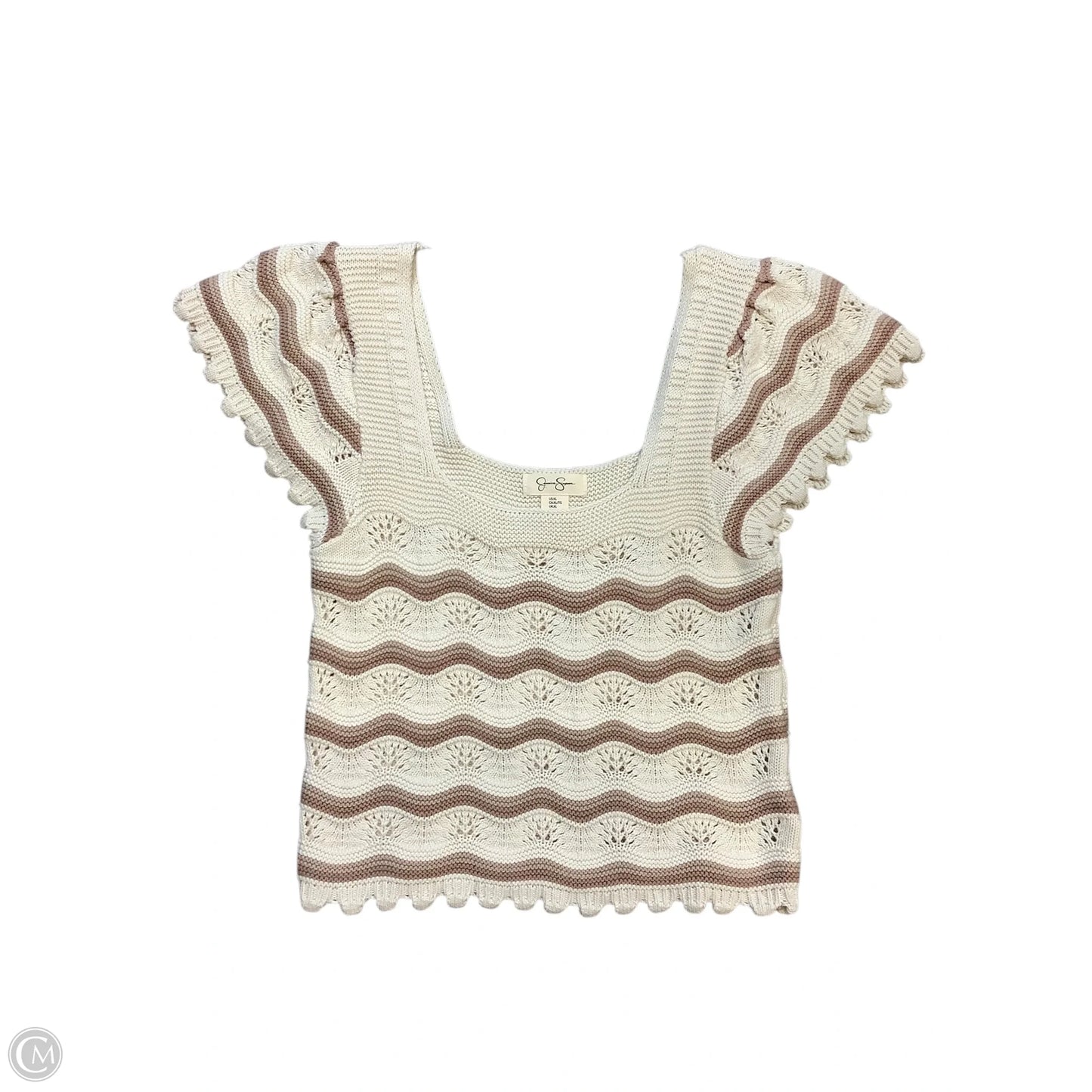 Top Short Sleeve By Jessica Simpson In Brown & Cream, Size: Xl