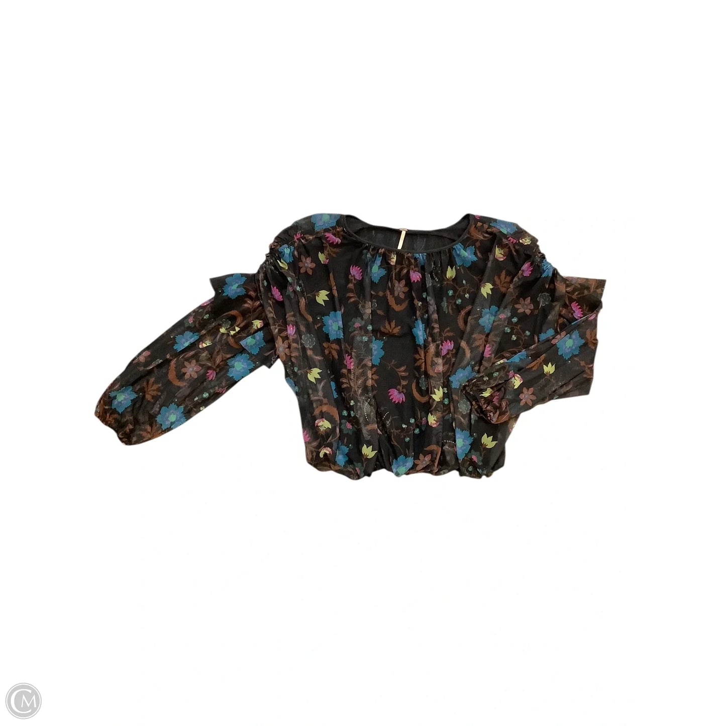 Blouse Long Sleeve By Free People In Black & Blue, Size: S