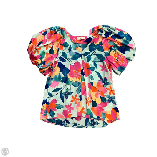 Blouse Short Sleeve By Entro In Green & Pink, Size: S