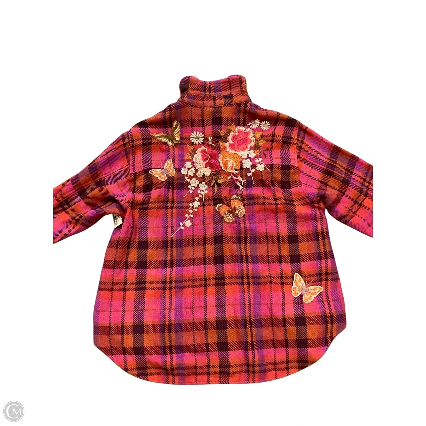Jacket Shirt By Johnny Was In Pink & Red, Size: Xl