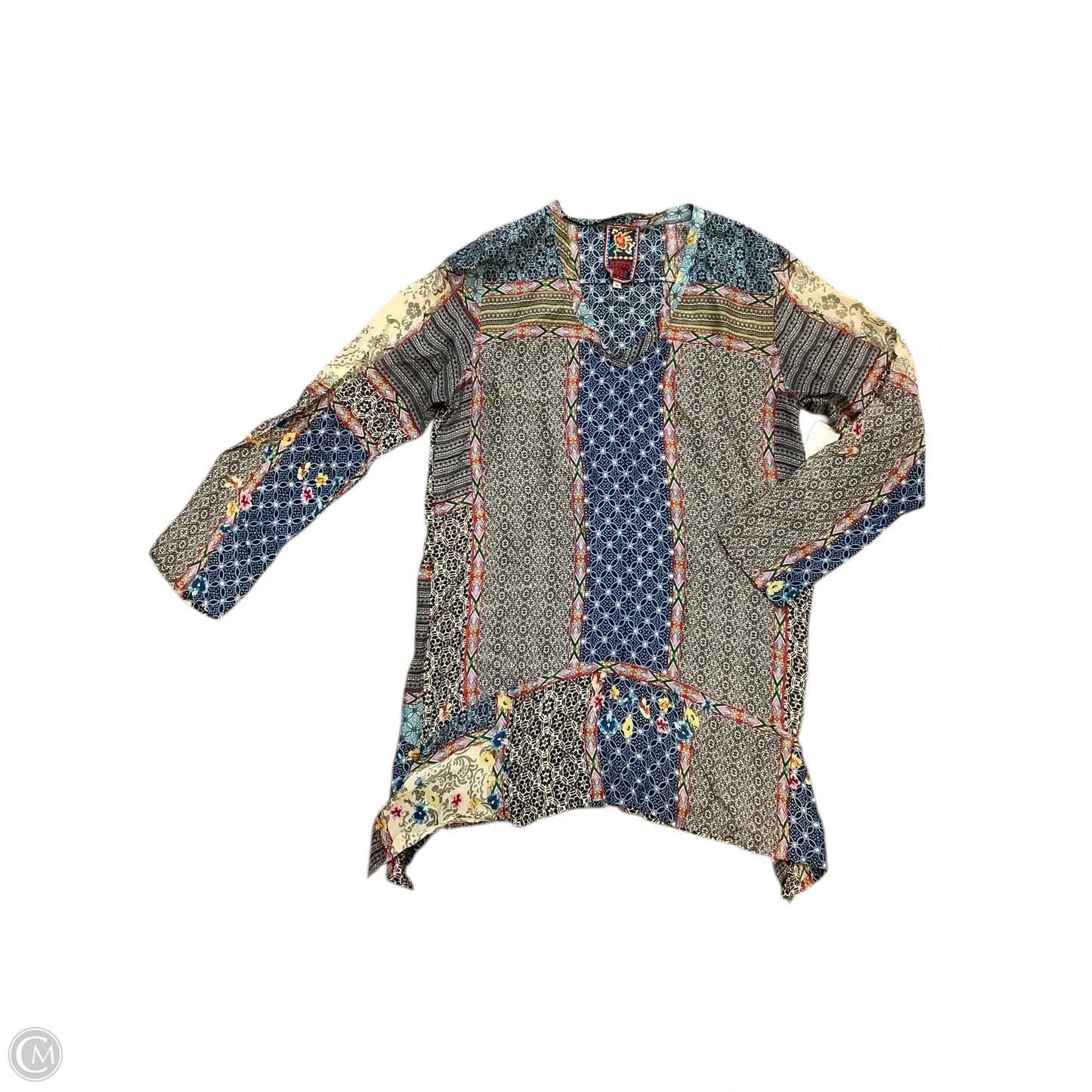 Tunic Long Sleeve By Johnny Was In Blue & Grey, Size: M