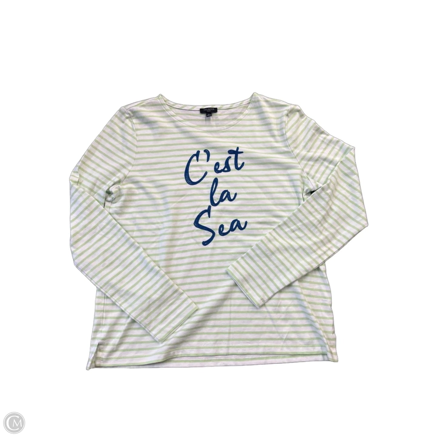 Top Long Sleeve By Talbots In Green & White, Size: S