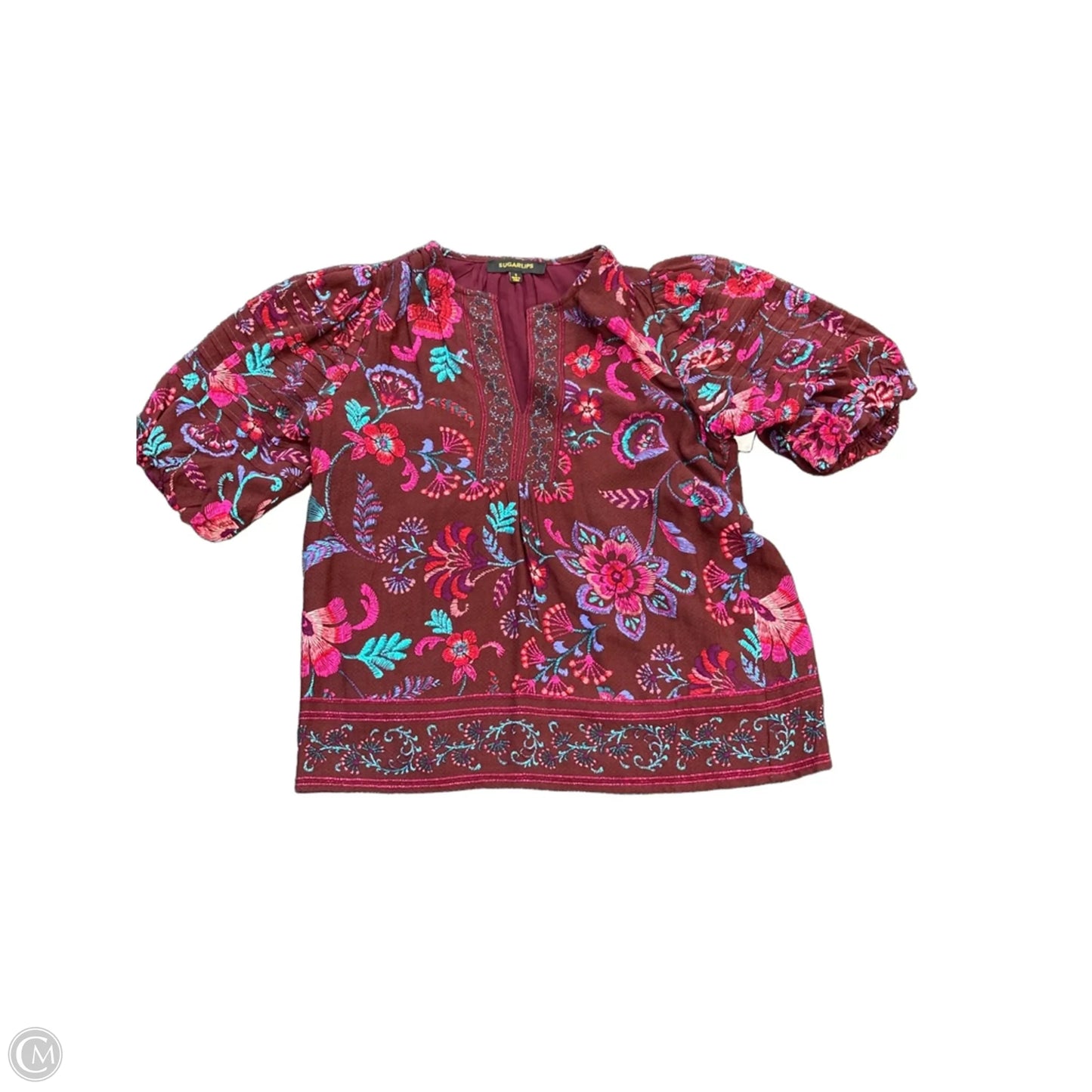 Top Short Sleeve By Sugar Lips In Maroon, Size: S