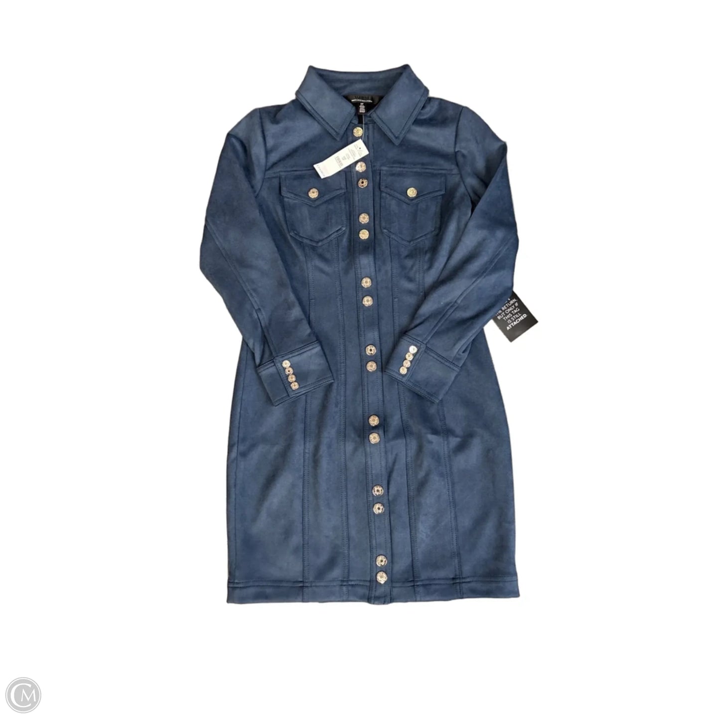 Women's Long Sleeve Faux Suede Shacket Dress in Blue size 6