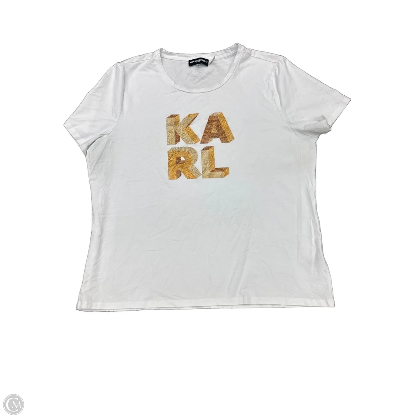 Top Short Sleeve Designer By Karl Lagerfeld In White, Size: Xl