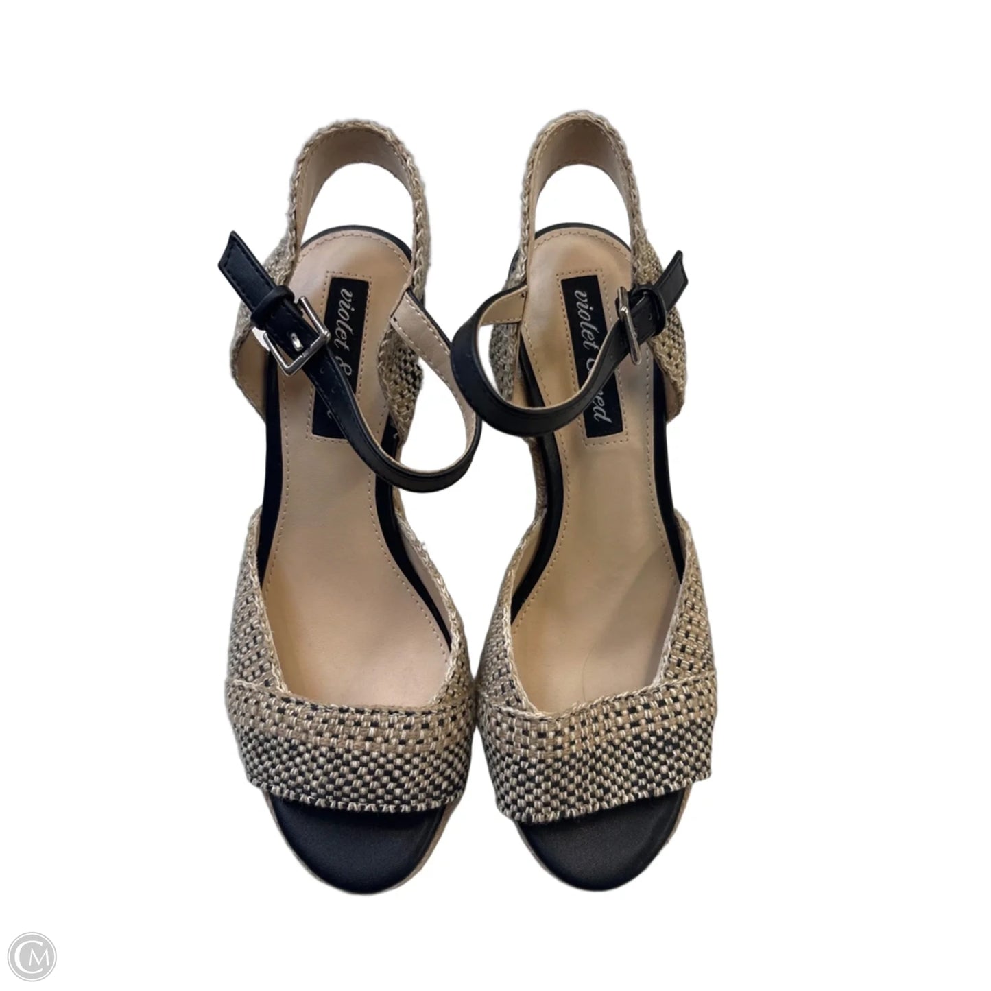 Sandals Heels Wedge By Clothes Mentor In Black & Tan, Size: 7.5