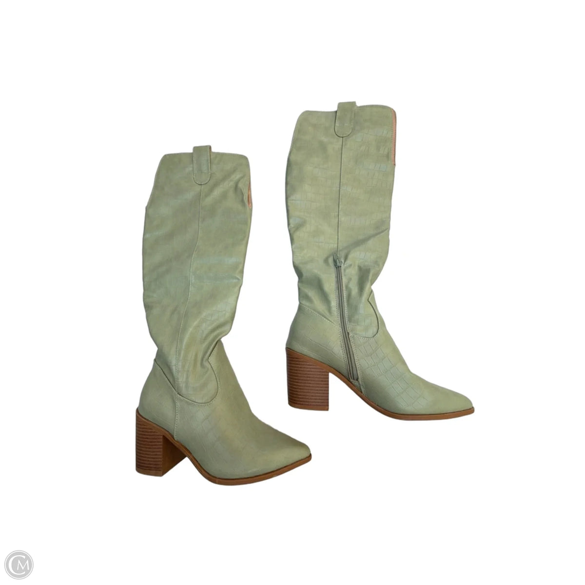 Boots Knee Heels By Clothes Mentor In Green, Size: 7
