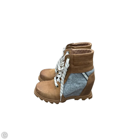 Boots Ankle Heels By Sorel In Brown & Grey, Size: 6.5