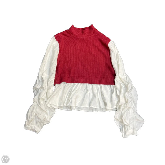 Top Long Sleeve By Anthropologie In Red & White, Size: L
