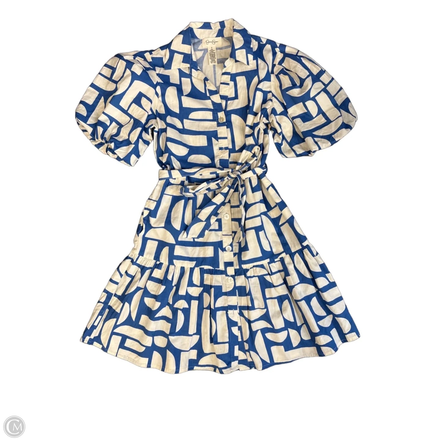 Dress Casual Short By Jessica Simpson In Blue & Cream, Size: S