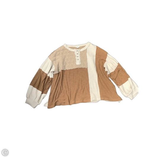 Top Long Sleeve By Pol In Brown & Cream, Size: L