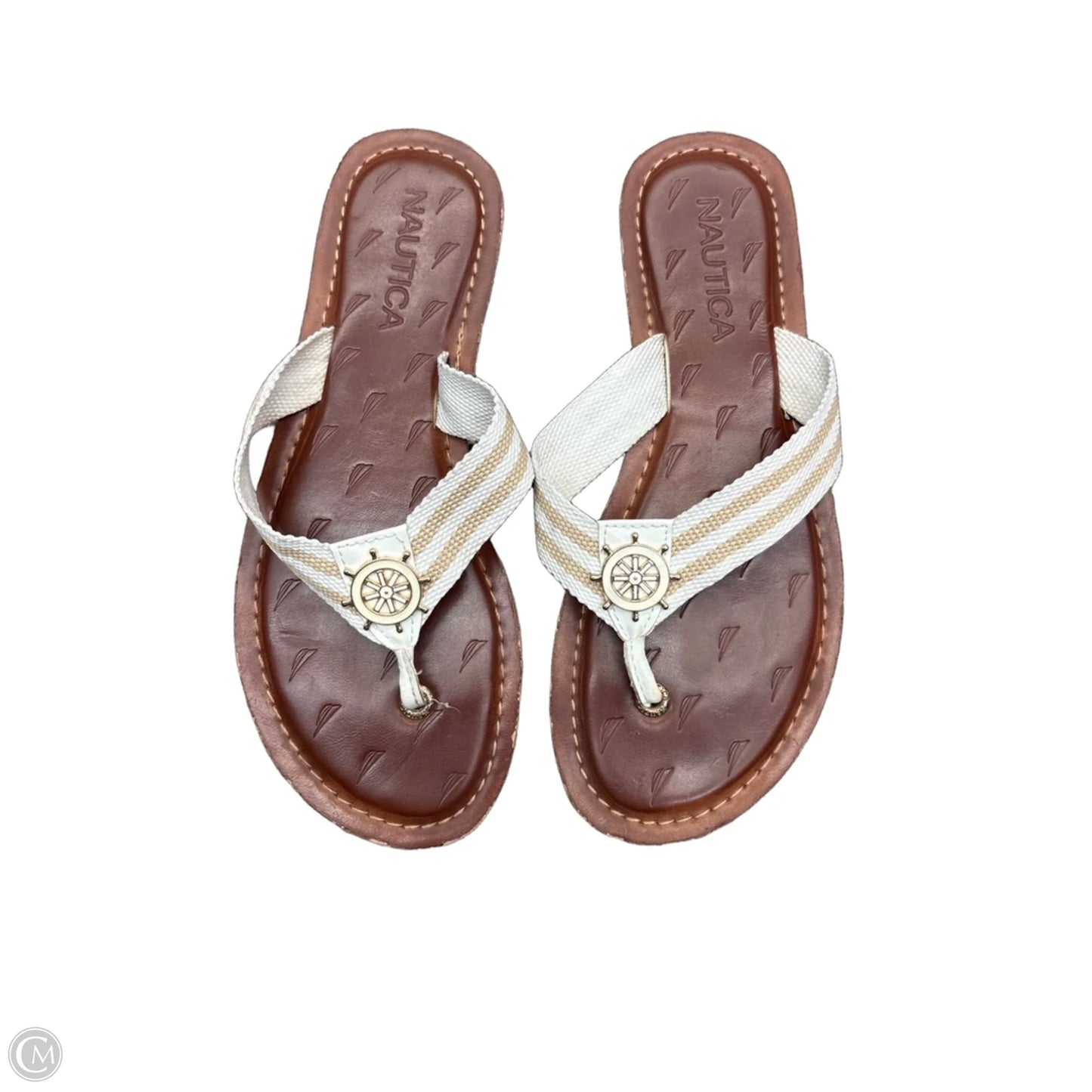 Sandals Flip Flops By Nautica In Tan & White, Size: 9.5