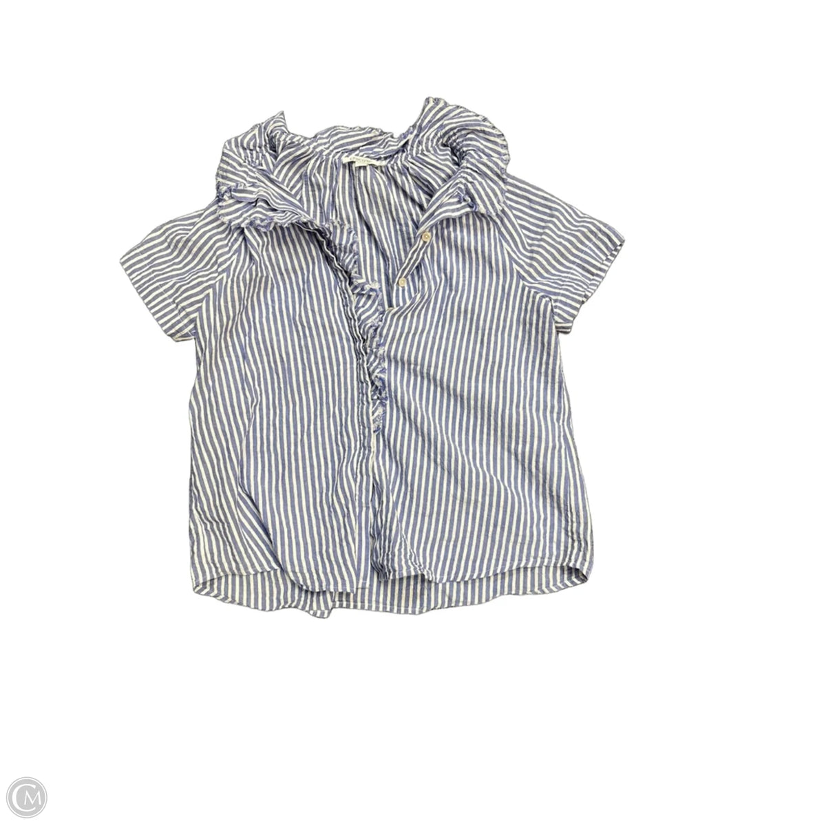 Blouse Short Sleeve By Chicos In Blue & White, Size: S