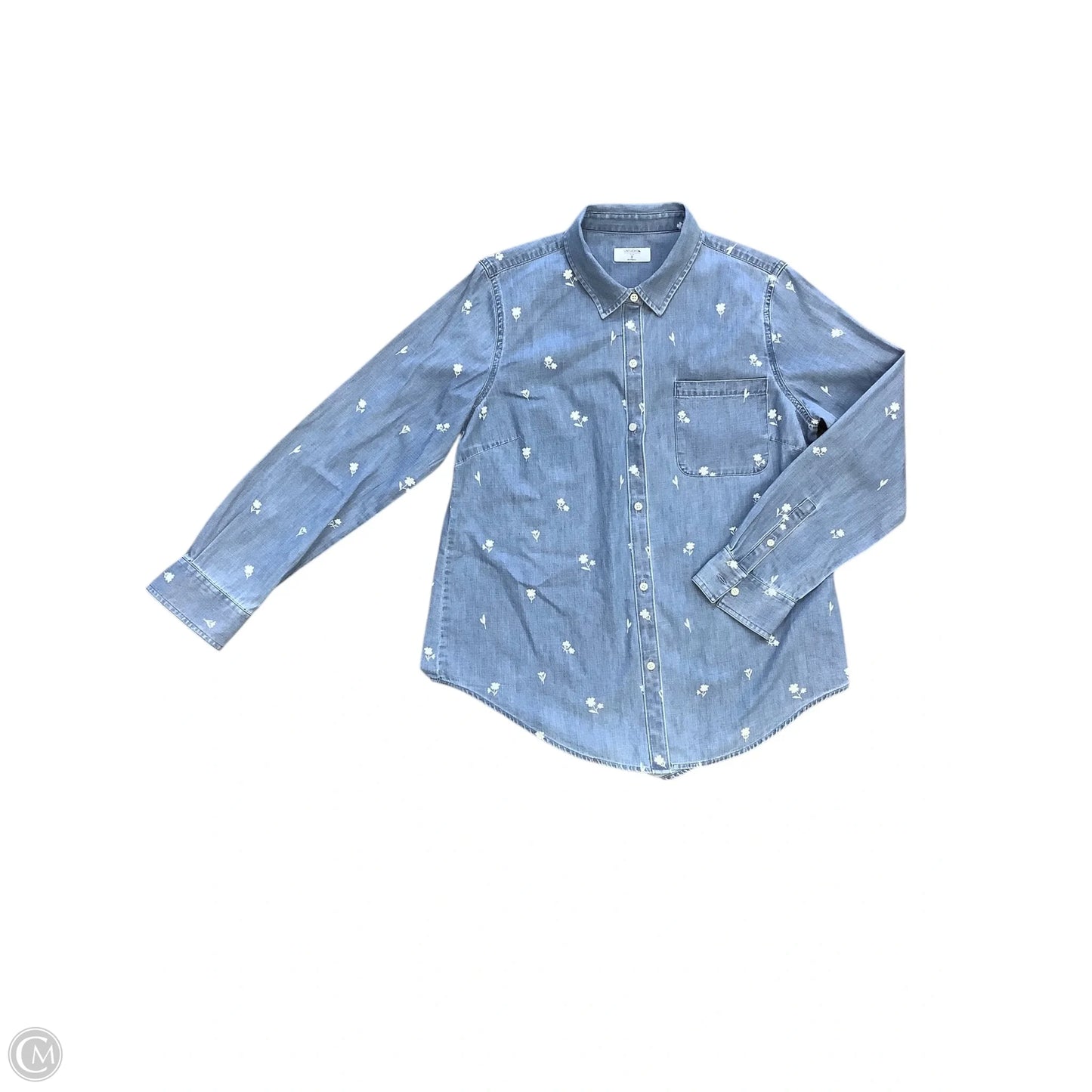 Blouse Long Sleeve By Cma In Blue Denim, Size: 8