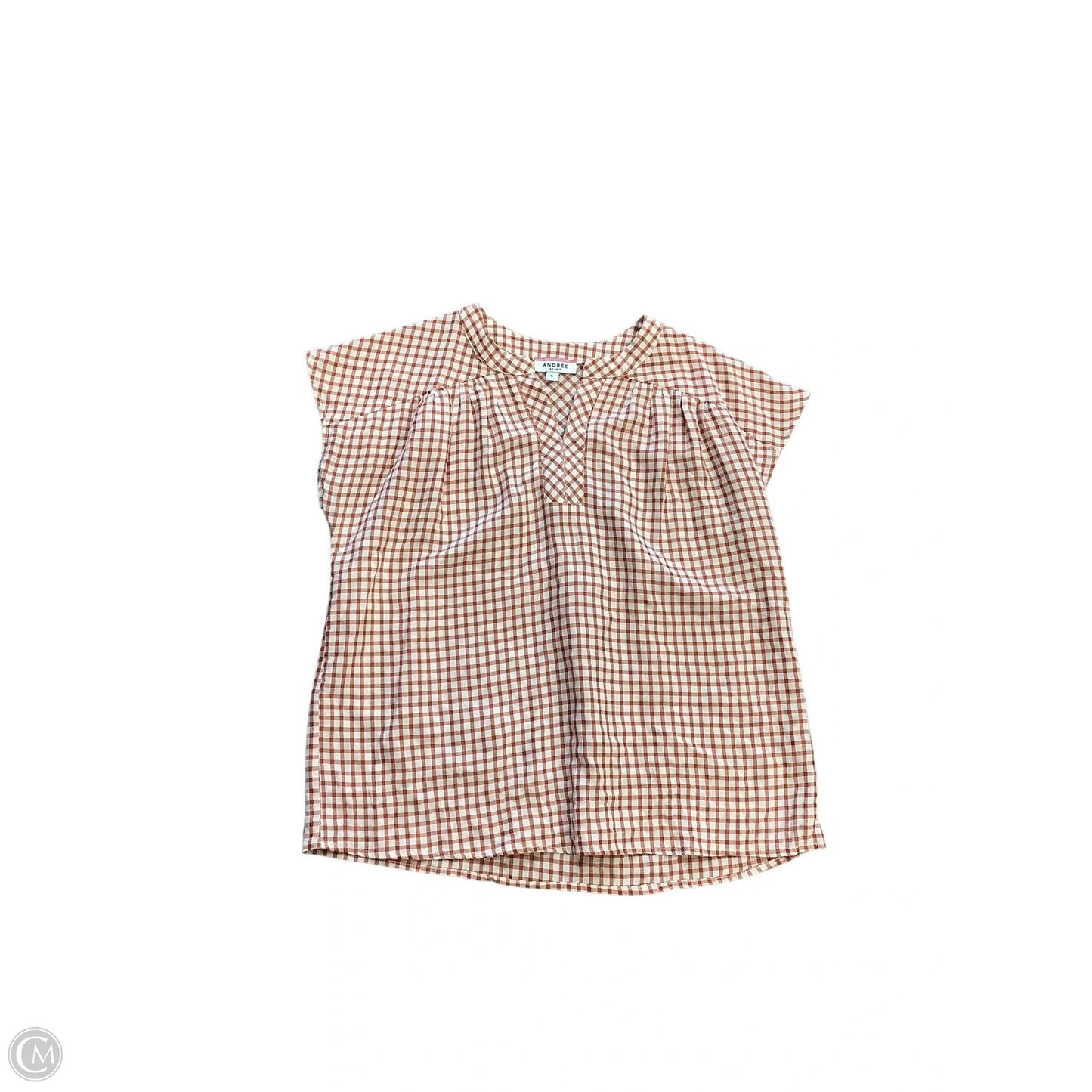 Top Short Sleeve By Andree By Unit In Checkered Pattern, Size: S