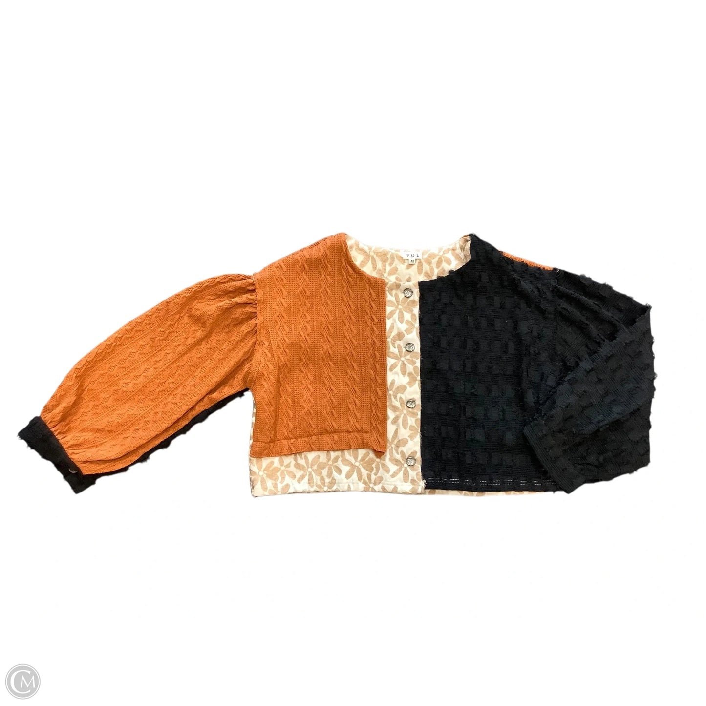 Jacket Shirt By Pol In Black & Orange, Size: M