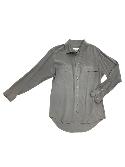 Blouse Long Sleeve By Equipment In Grey, Size: M