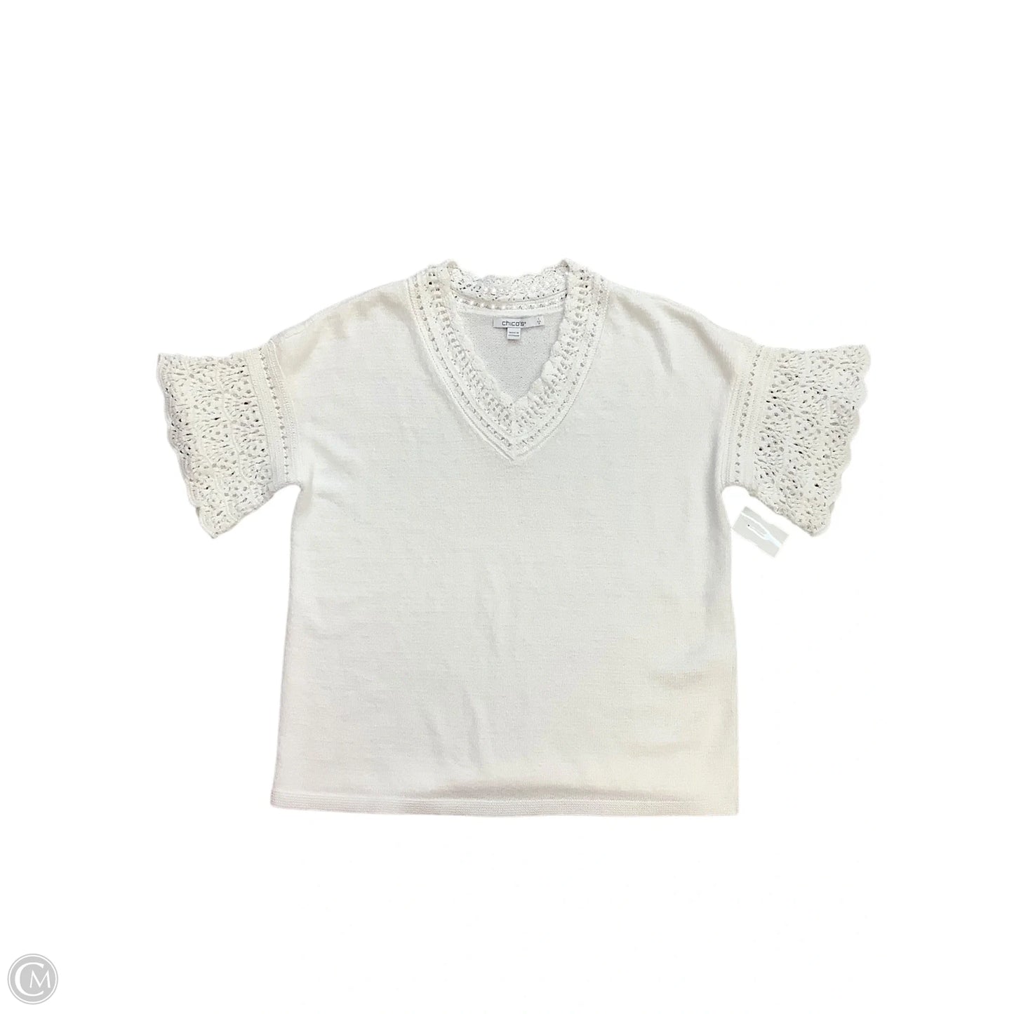 Sweater Short Sleeve By Chicos In White, Size: M