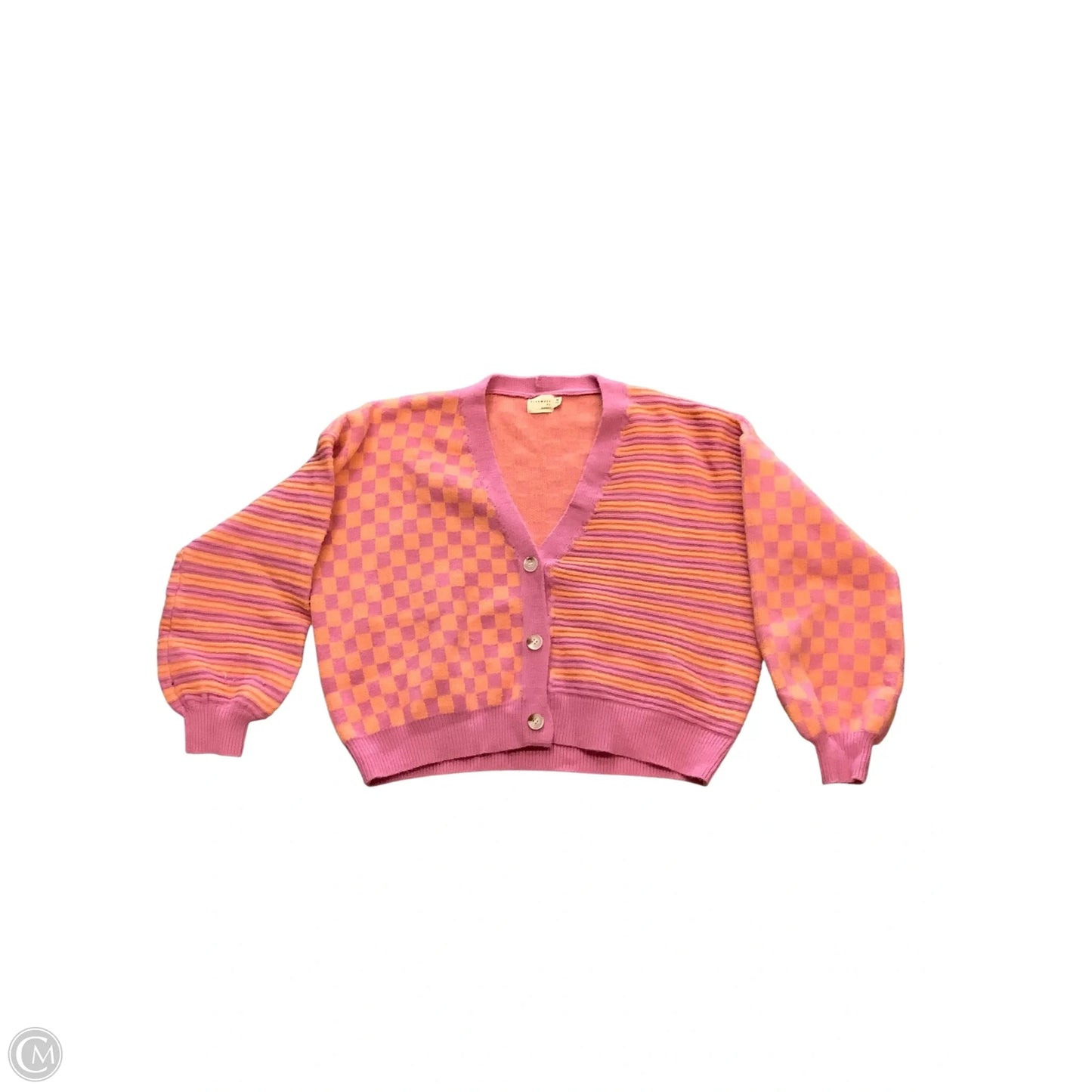 Sweater Cardigan By Dreamers In Orange & Pink, Size: M
