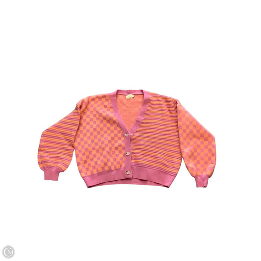 Sweater Cardigan By Dreamers In Orange & Pink, Size: M