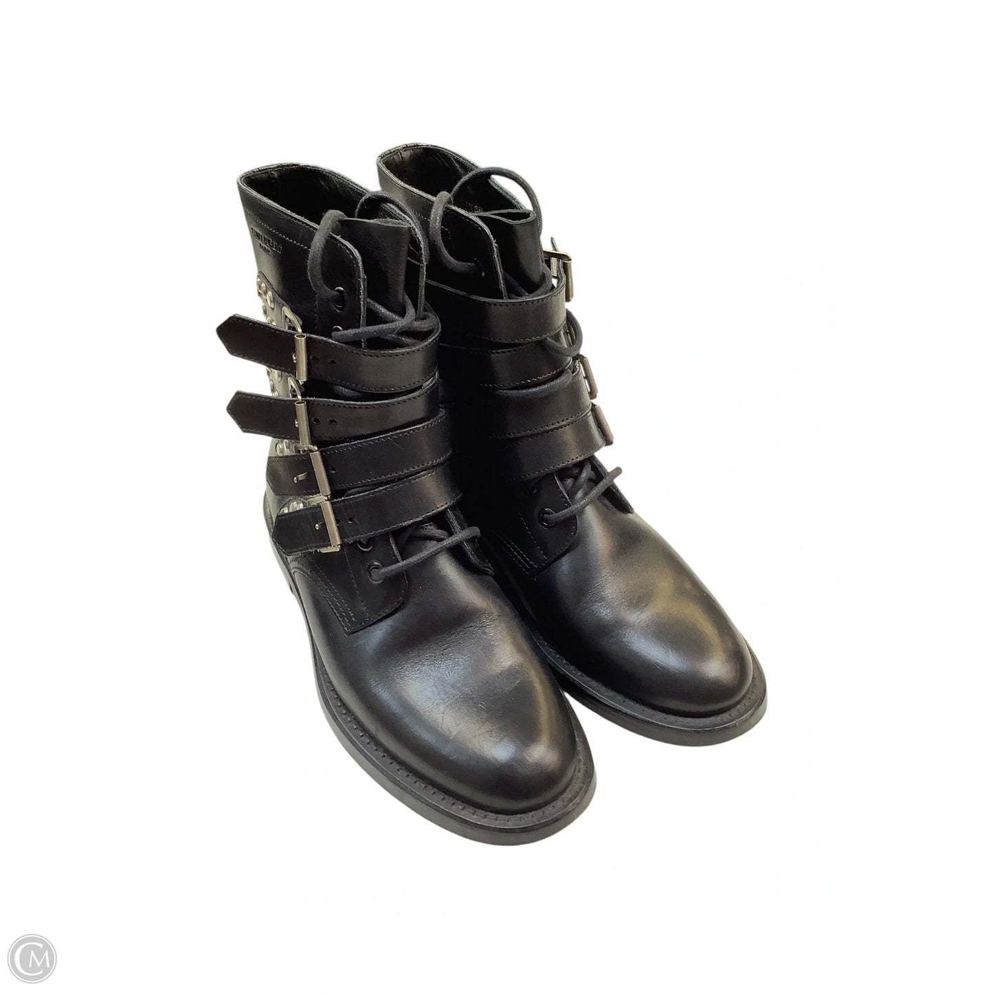 Boots Luxury Designer By Yves Saint Laurent In Black & Silver, Size: 7.5(38)