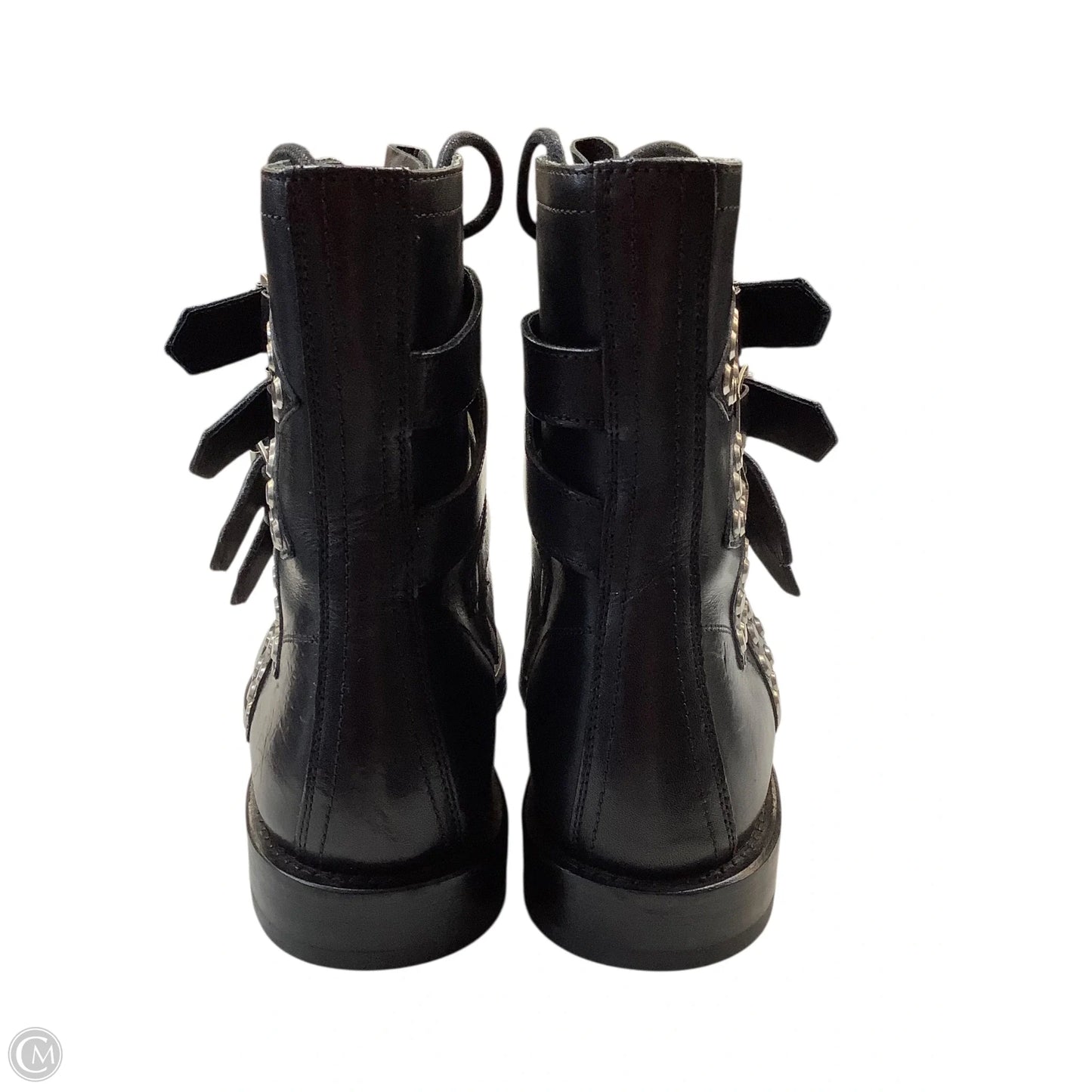 Boots Luxury Designer By Yves Saint Laurent In Black & Silver, Size: 7.5(38)