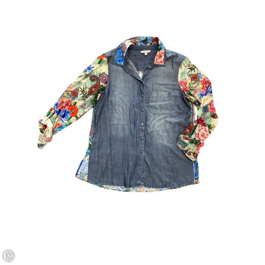 Blouse Long Sleeve By John Mark In Blue Denim, Size: S